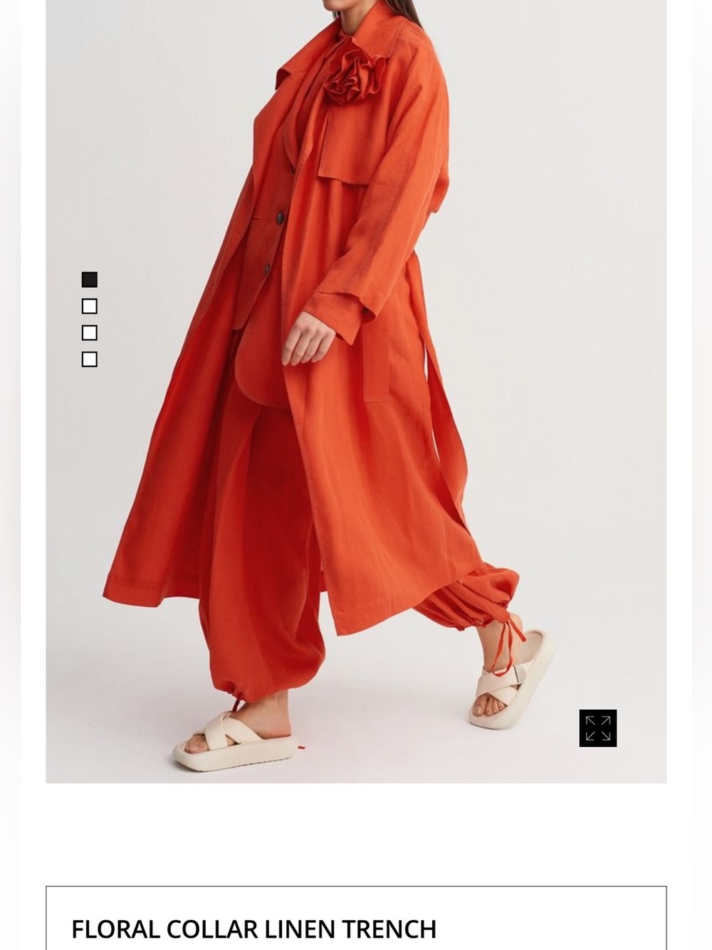 Floral Collar Linen Trench Coat in Vibrant Orange